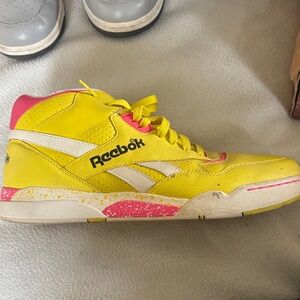 Reebok Neon Pink and Yellow JAM Series High-Top Sneaker